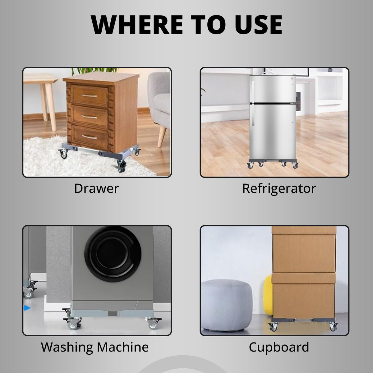 Multiple Areas Where LeoStar Adjustable Washing Machine & Refrigerator Stand Base Can be Used.