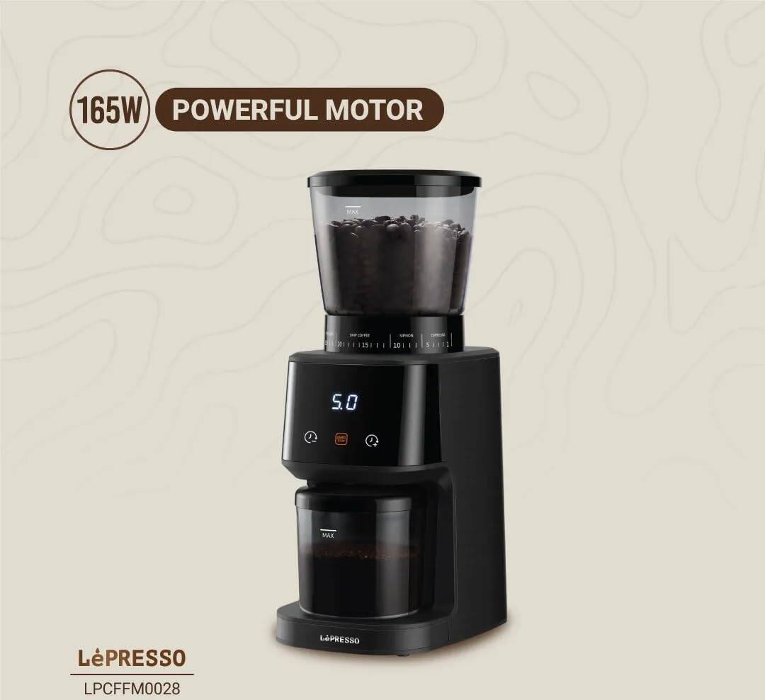 165 W Powerful Motor of  Lepresso AeroGrind Conical Burr Coffee Grinder