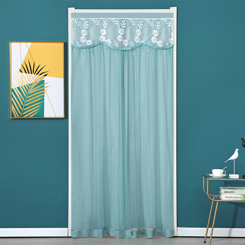 Light Blue Double-Layered Lace Curtains.