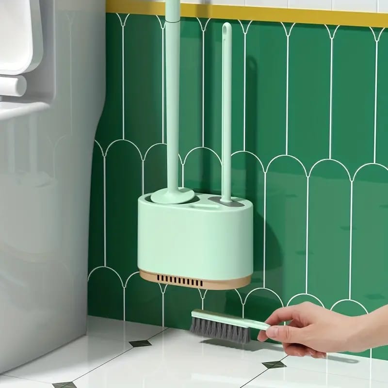 A Person is Cleaning Bathroom Using Brush From Toilet Brush and Holder Set.