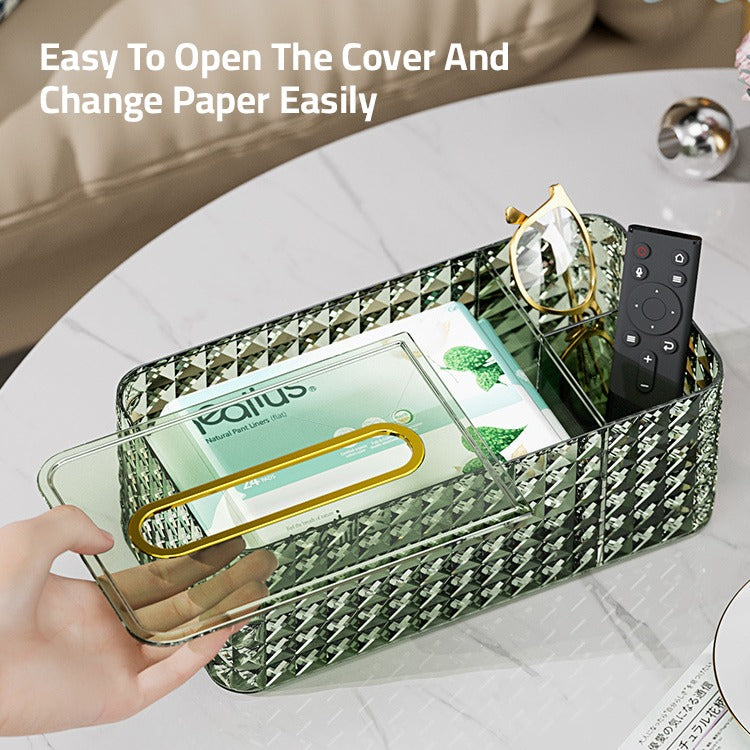 A Person is Opening the Lid Of Luxury Tissue Box Holder.