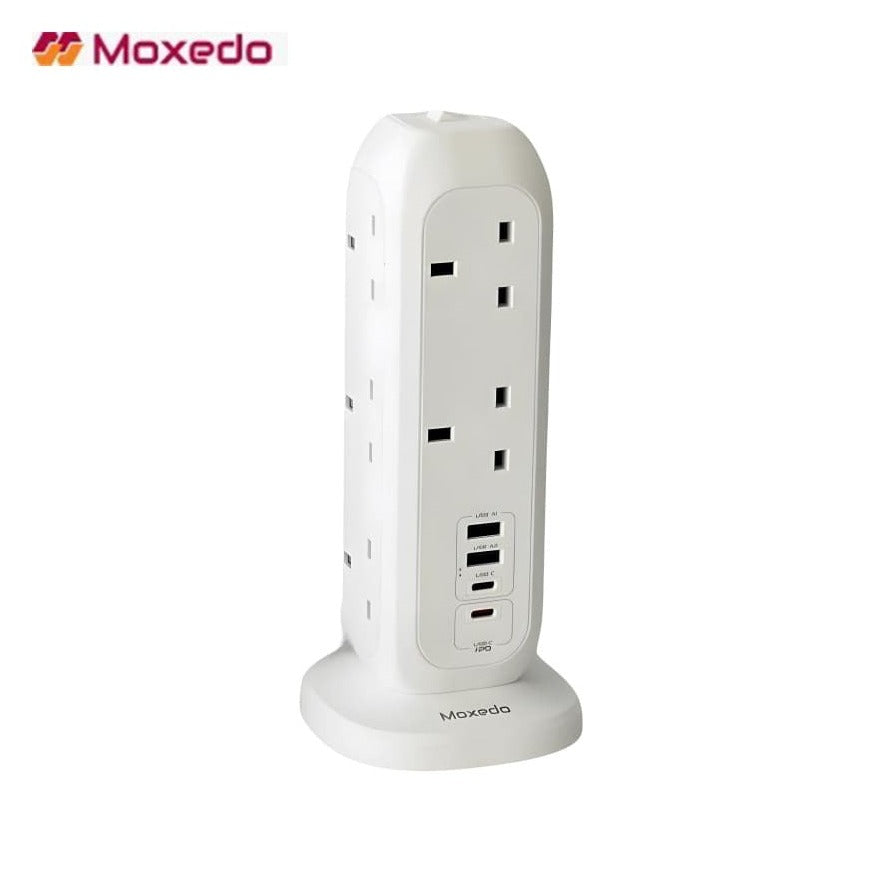 موكسيدو Smart-Hub Tower Power Strip، حماية من التيار الزائد، 11 مقبس، 2 نوع C، 2 منافذ USB موكسيدو Smart-Hub Tower Power Strip، حماية من التيار الزائد، 11 مقبس، 2 نوع C، 2 منافذ USB
