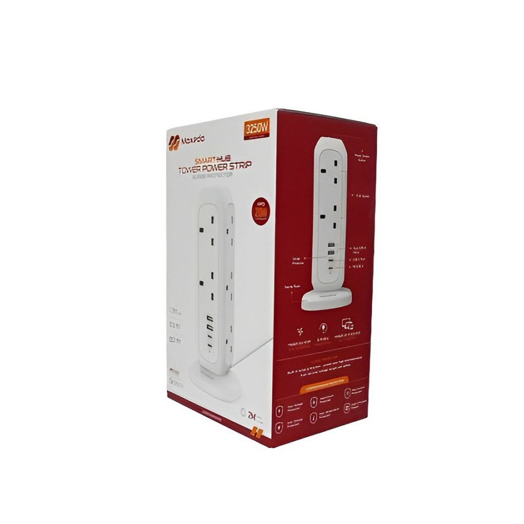 موكسيدو Smart-Hub Tower Power Strip، حماية من التيار الزائد، 11 مقبس، 2 نوع C، 2 منافذ USB موكسيدو Smart-Hub Tower Power Strip، حماية من التيار الزائد، 11 مقبس، 2 نوع C، 2 منافذ USB