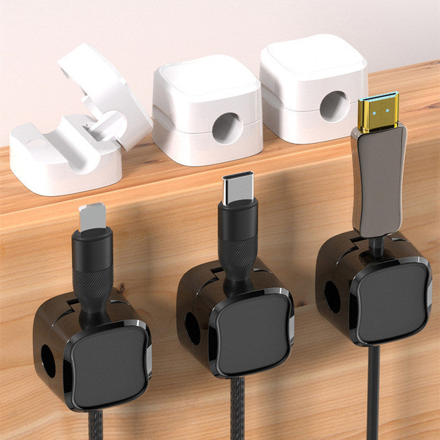 Magnetic Cable clips securely hold charging cables on desk edges