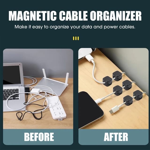 Cable Clips Innovative Magnetic Cable Clips, 6 Pcs Self-Adhesive Cable Holder Organizer Clips
