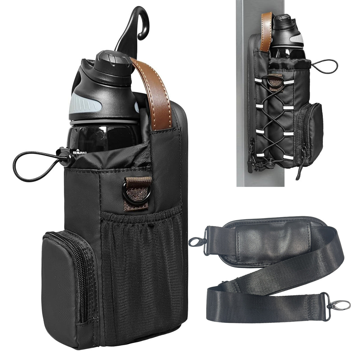 A Magnetic Gym Bag Bottle Holder with its Strap.