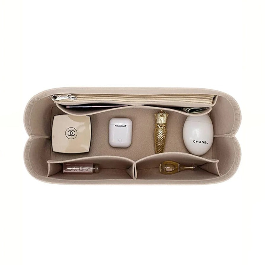 Makeup Cosmetic Storage Organizer Bag With Makeup and Cosmetic Items.