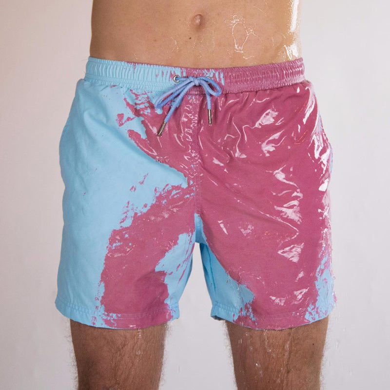 Men's Color Changing Beach Shorts, Comfortable Trendy Men Swim Trunks