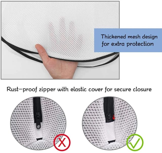 The Reusable Shoes Sneakers Washing Mesh Laundry Bag with Zip Closure features a thickened mesh design for extra protection
