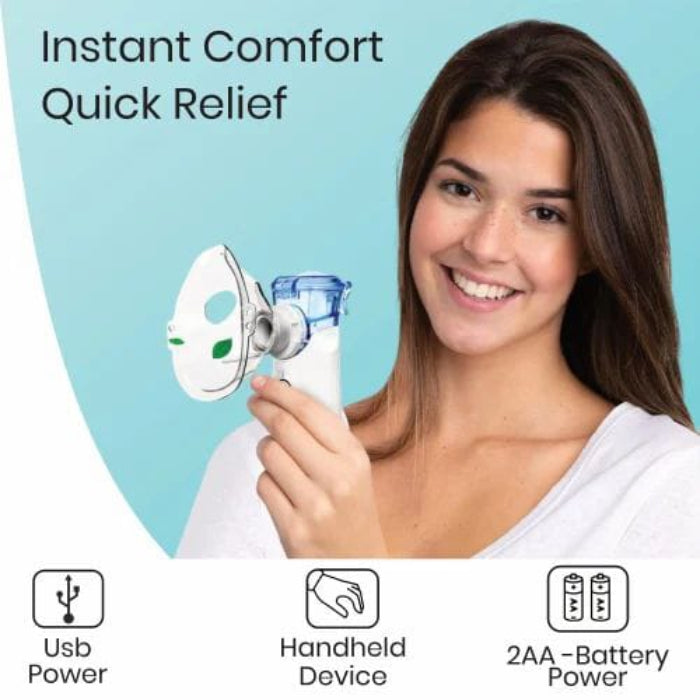 A Women is Holding Mesh Nebulizer.