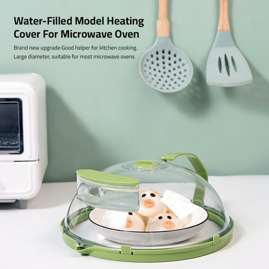 Microwave Oven Splatter Cover With Handle is Placed Near Oven.