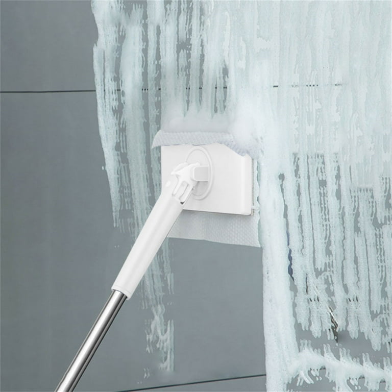 Cleaning the Bathroom Walls Using Mini Flat Mop.