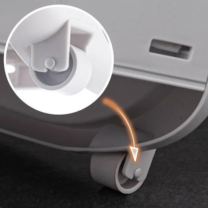 Focusing on the tires of 2 Tier Laundry Baskets with Wheels placed on the wall