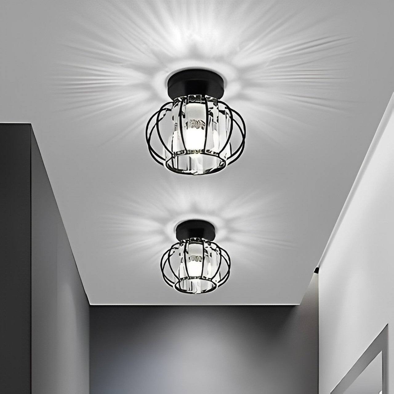 Modern Crystal Ceiling Lampshade Placed On Ceiling.