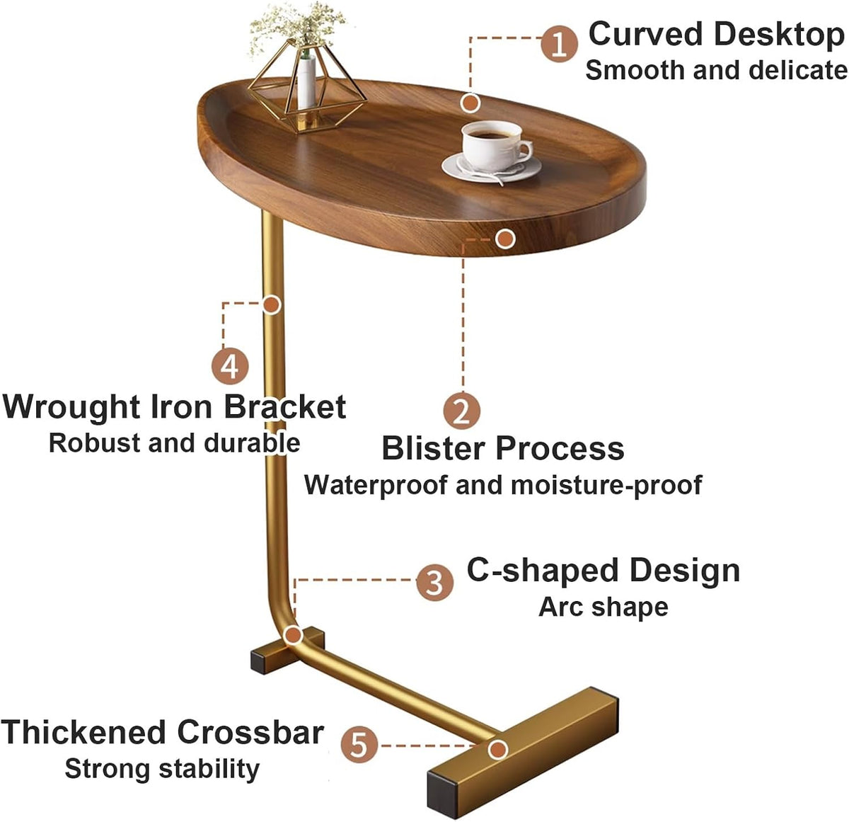 Design Features Of Modern C-Shaped Side Coffee Table.