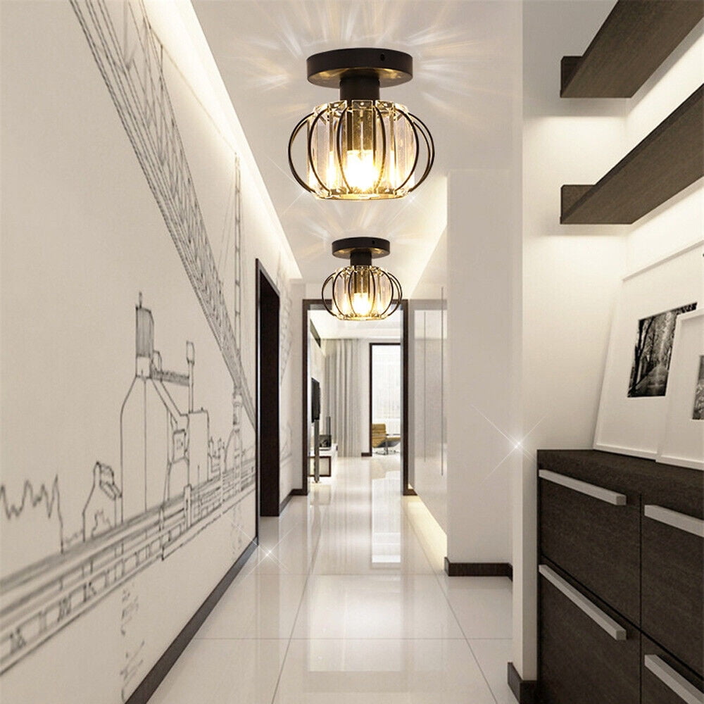 Modern Crystal Ceiling Lampshade Placed on Hallway.