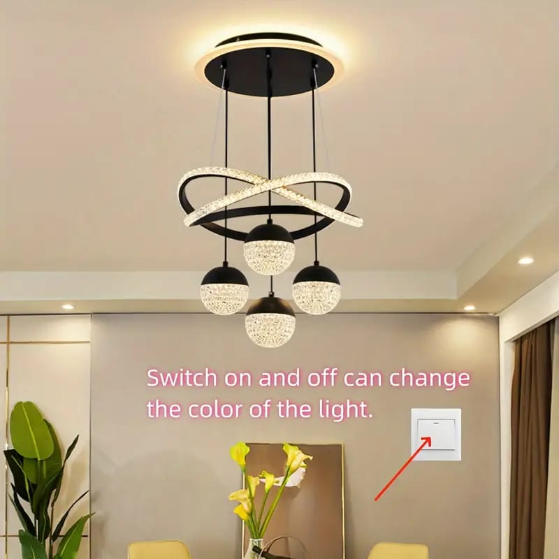 Modern Chandelier Pendant Indoor Lamp Placed at Home Ceiling.