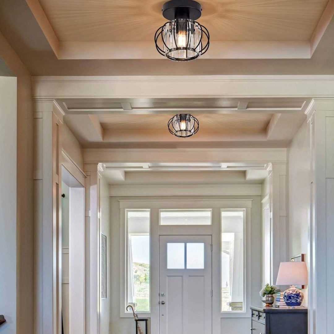 Modern Crystal Ceiling Lampshade Placed On Corridor.