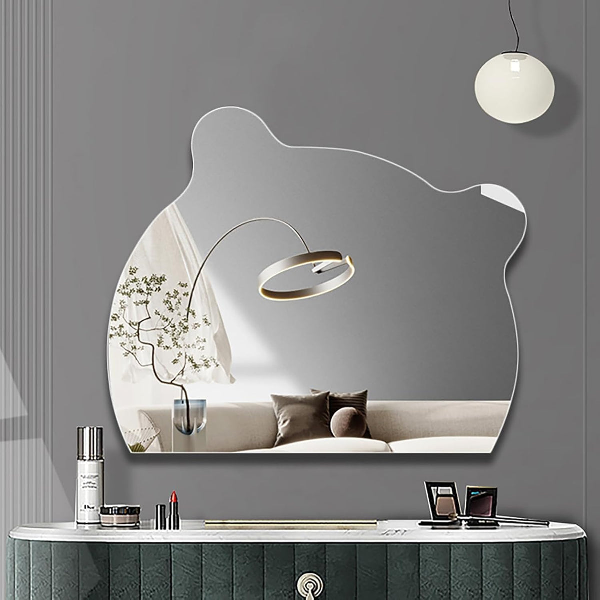 A Modern LED Bathroom Mirror is Fixed on the Wall Of Makep Area. 