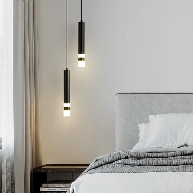 Modern LED Pendant Lights are Hanged on the Bedroom.