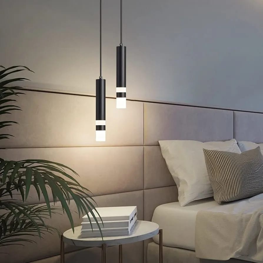 Modern LED Pendant Lights are Hanged on the Bedroom.