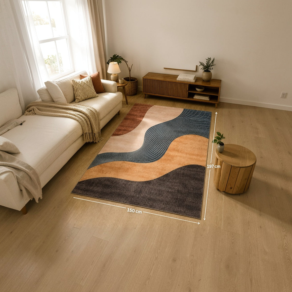 Living room with a Modern Non Slip Rug Floor Mat on a wooden floor