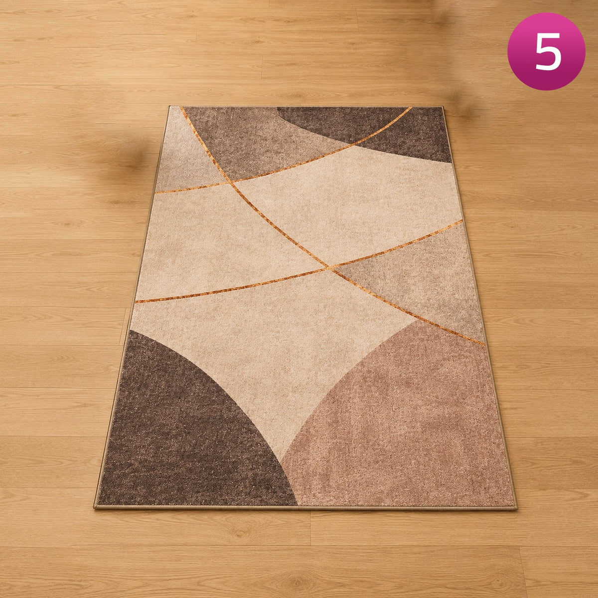 Modern Non Slip Rug Floor Mat on a wooden floor with a purple circle and number 5 in the corner.