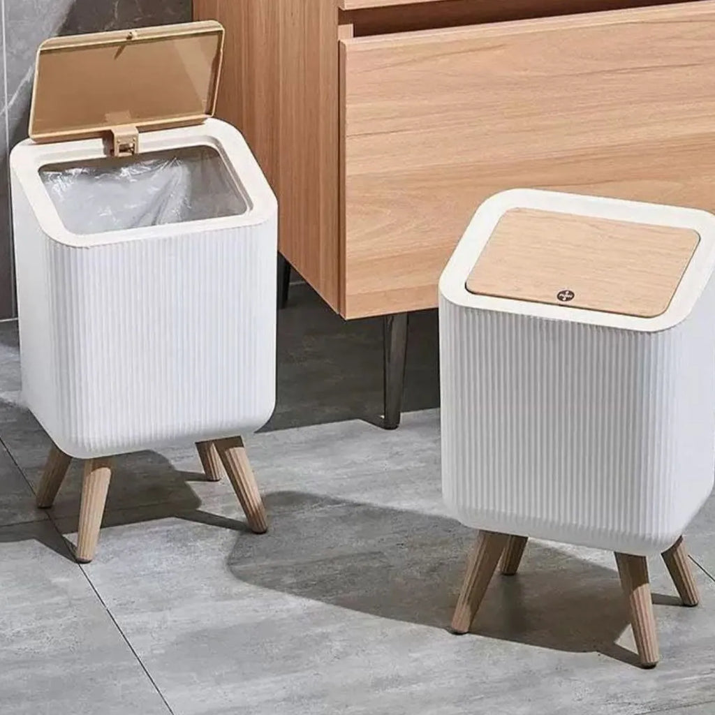Modern Push Top Trash Can with Lid, Plastic Garbage Bin for Kitchen, Bathroom & Office Use Modern Push Top Trash Can with Lid, Plastic Garbage Bin for Kitchen, Bathroom & Office Use