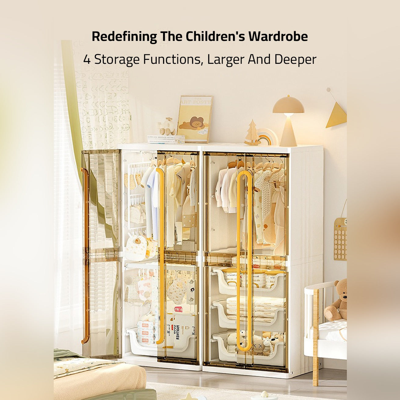 Modern Wardrobe Cloth Storage Cabinet Rack Organized with Clothes.