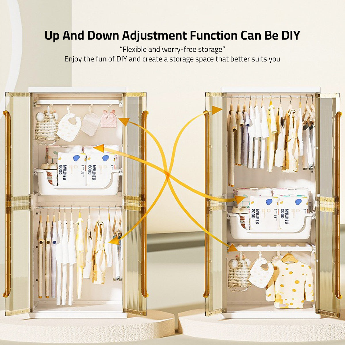 Modern Wardrobe Cloth Storage Cabinet Rack Organized with Clothes..