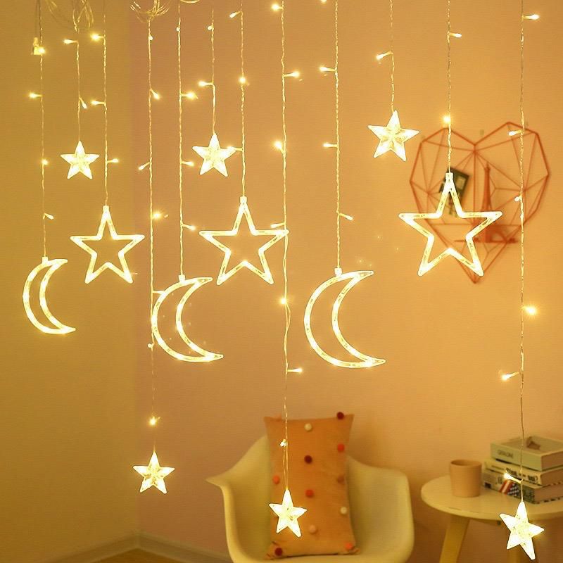Moon Star Curtain Lights hanged in home