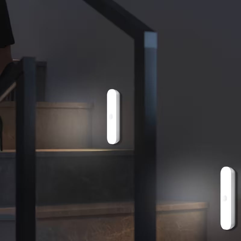 Motion Sensor Night Light is Attached on Stairs.