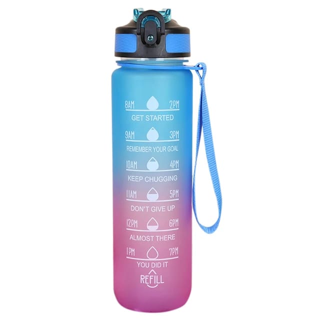 Blue Pink Motivational Drinking Water Bottle.