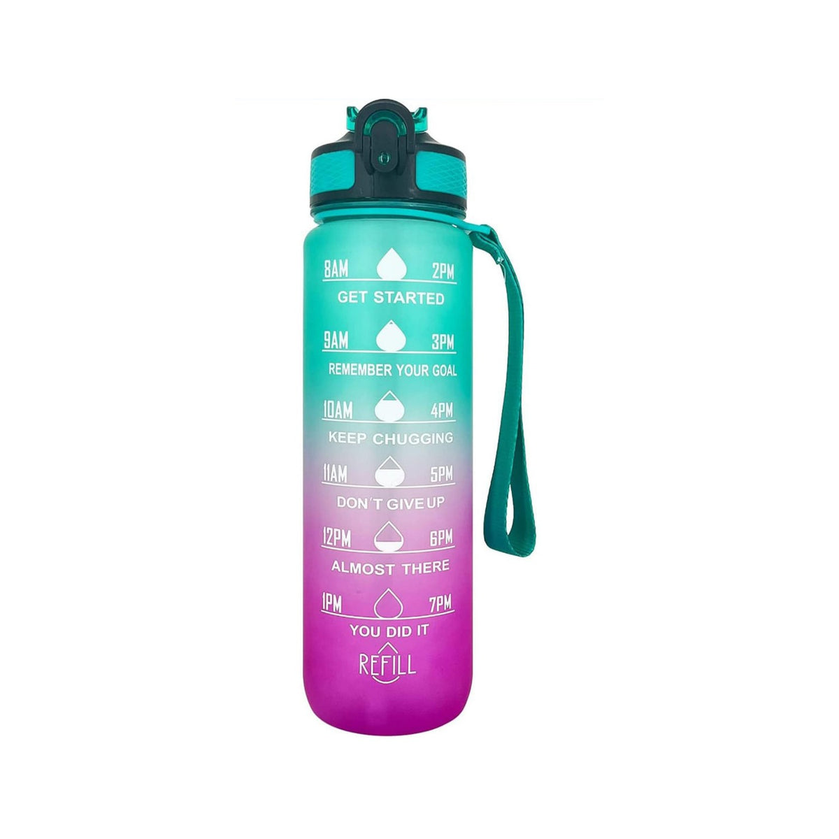 Green Purple Motivational Drinking Water Bottle.