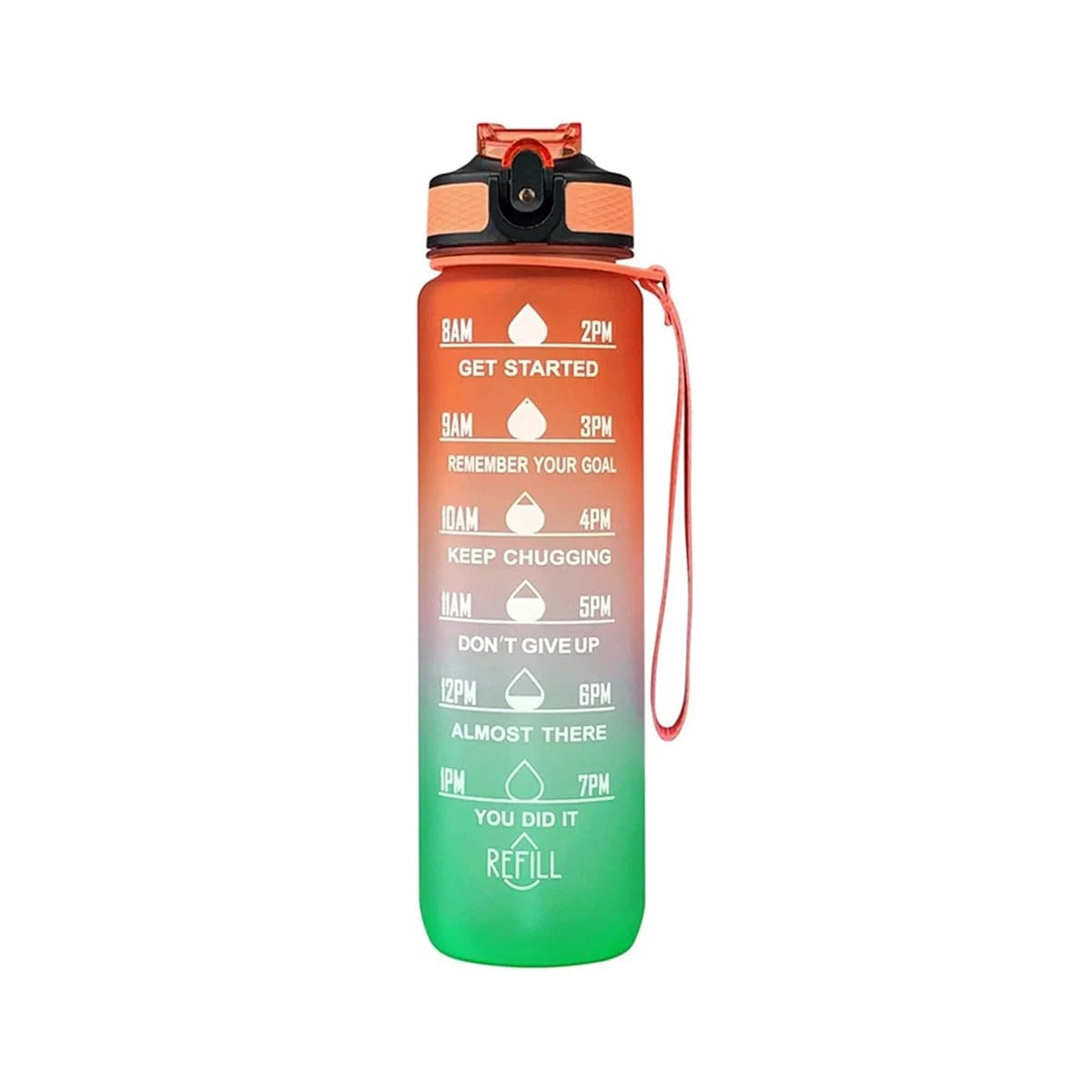 Orange-Green Motivational Drinking Water Bottle.