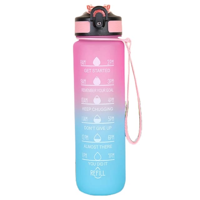 Pink Blue Motivational Drinking Water Bottle.