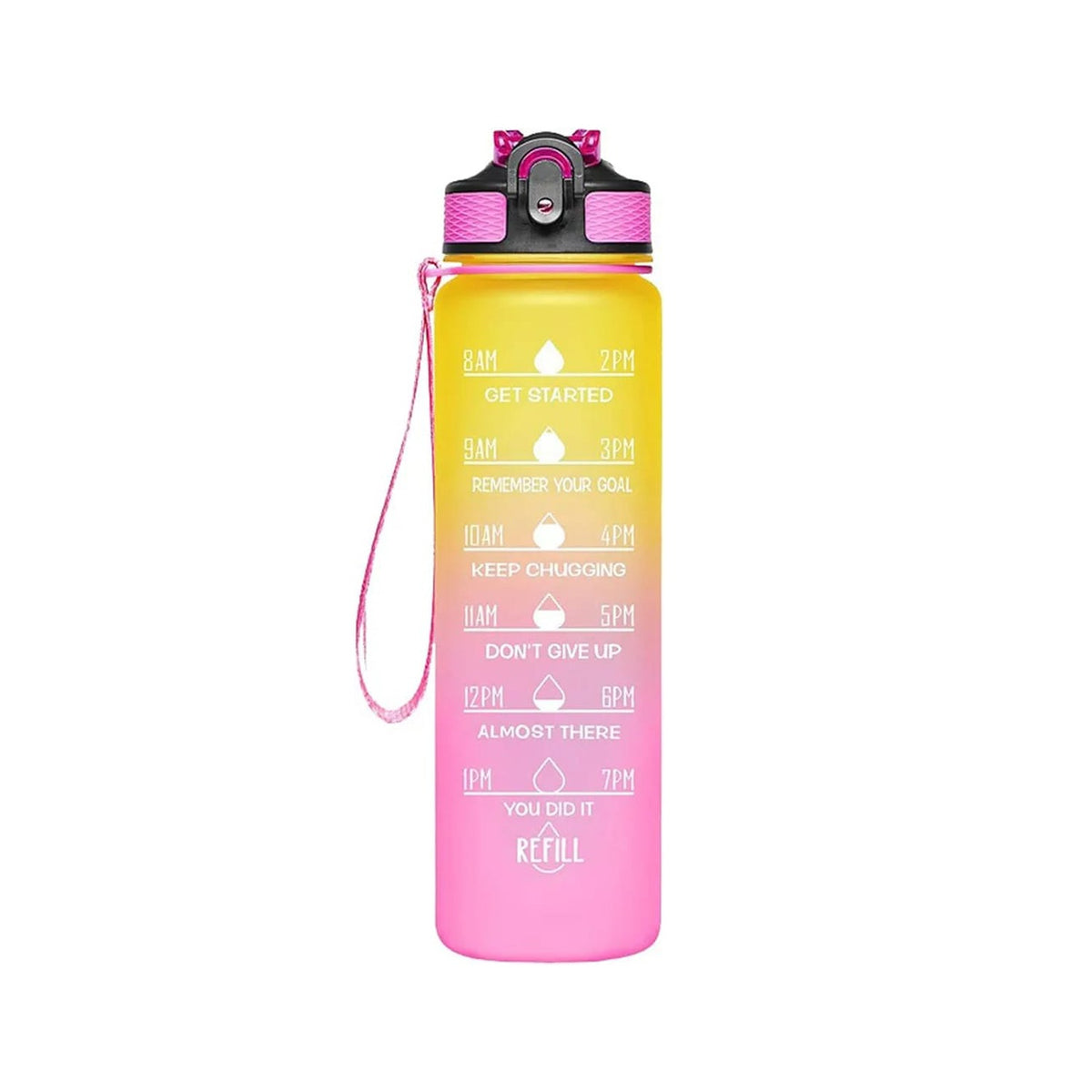 Yellow Pink Motivational Drinking Water Bottle.