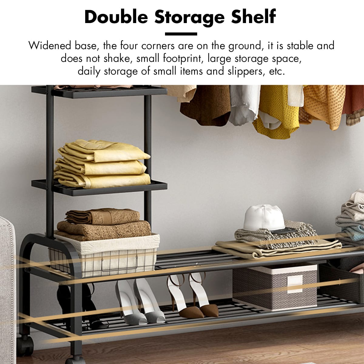 Double Storage Shelf Metal Cloth Organizer.