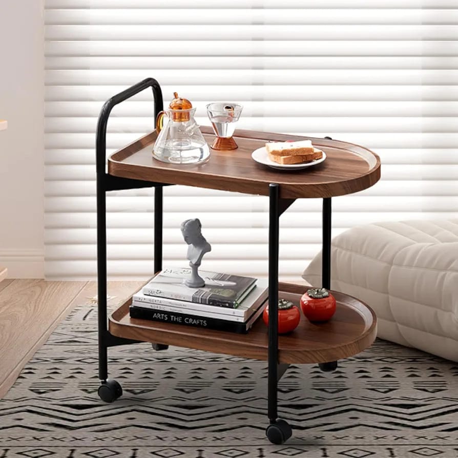 Movable Coffee Serving Table With Food Items.