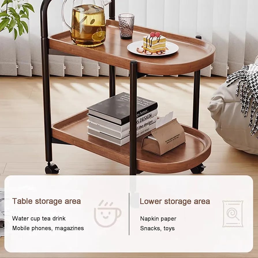 Movable Coffee Serving Table With Food Items.