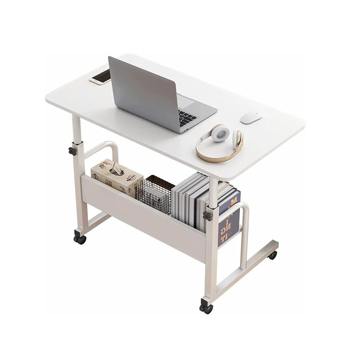 Movable Computer Laptop Table Desk in White Color.