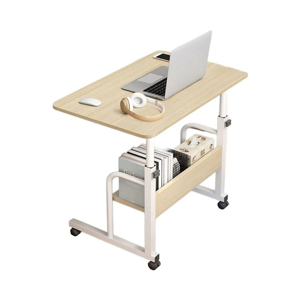 Movable Computer Laptop Table Desk in Wood Color.