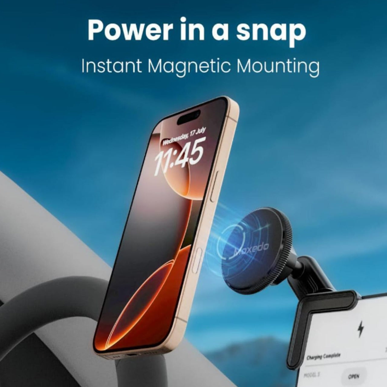 A Phone is Connected to Moxedo Clip-On Magnetic Bracket Floating Screen Magnetic Phone Holder.