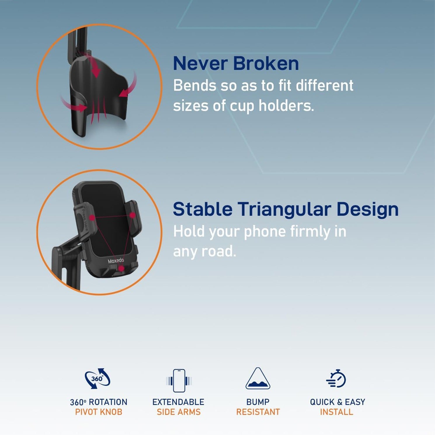 Design Details of Moxedo  Cup-Holder Car Phone Mount.