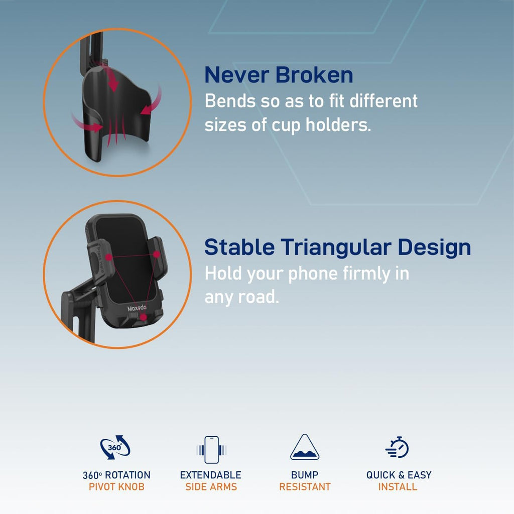 Moxedo Cup-Holder Car Phone Mount, One Touch Lock Mobile Phone Stand - MX-CM076 Moxedo Cup-Holder Car Phone Mount, One Touch Lock Mobile Phone Stand - MX-CM076