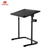 A Moxedo FlexMate Adjustable Height Desk with a slanted writing surface, support arm, and curved metal legs, shown on a plain white background.