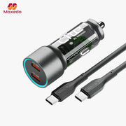 A Moxedo Lite 40W Fast Car Charger  and cable set on a light gray background. 
