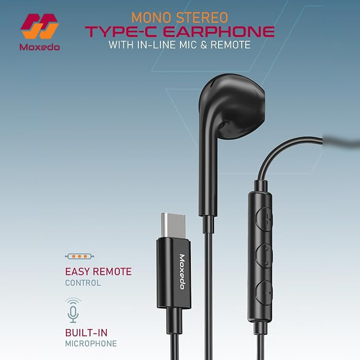 Moxedo Mono Stereo Type- C Earphone With In-line Mic and Remote Moxedo Mono Stereo Type- C Earphone With In-line Mic and Remote
