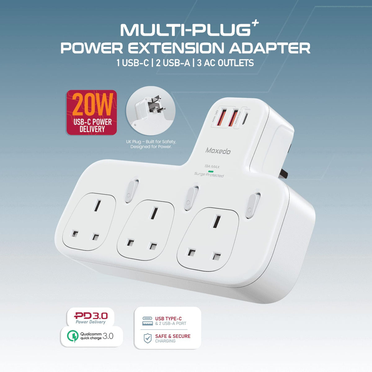 Moxedo Multi-Plug Power Extension Adapter.
