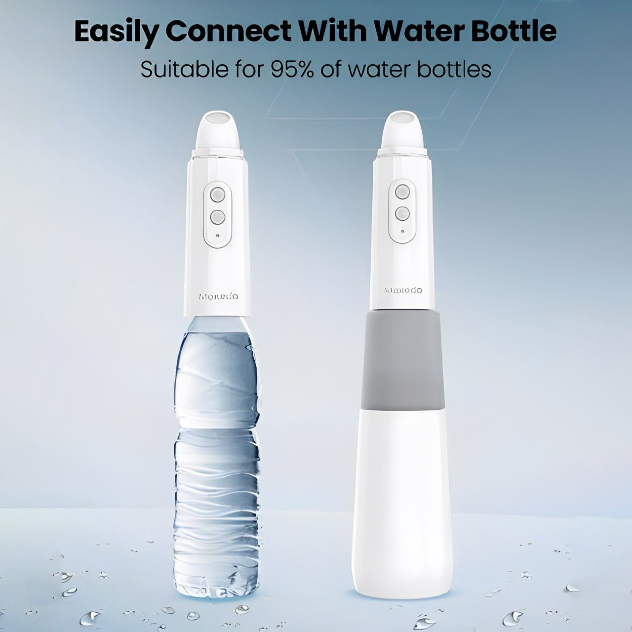 Moxedo Portable Travel Bidet is Connected to Bottle.